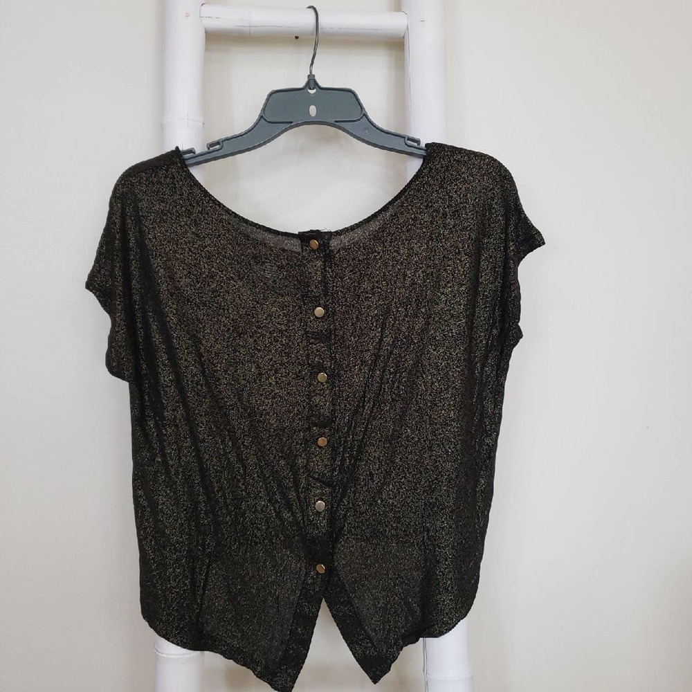 Jennifer Lopez Black and Gold Short Sleeve Top Sz S
